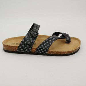 Maibulun Womens Criss Cross Strap Thong Sandal Black Dot Buckle Wedge EUR 45 NEW